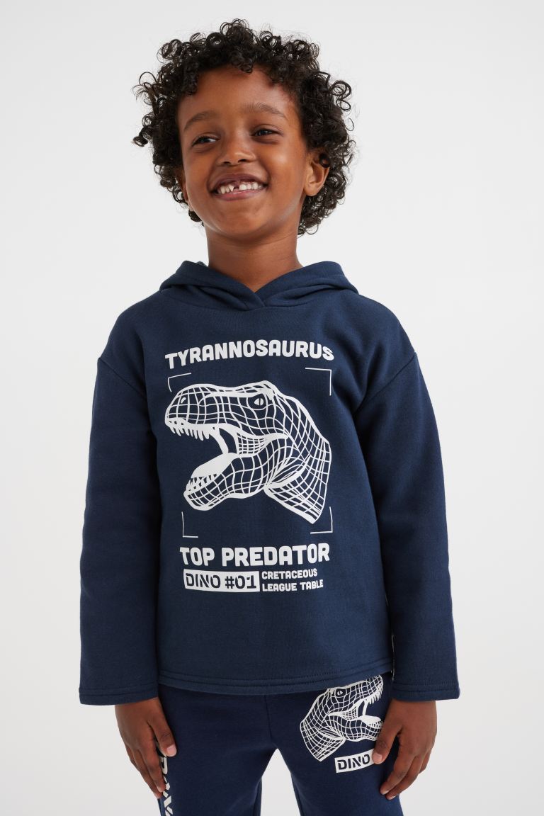 H&M Printed Hoodie - Dark blue/dinosaur