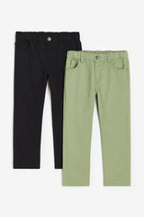 H&M 2-pack Relaxed Tapered Fit Pants - Khaki green/black