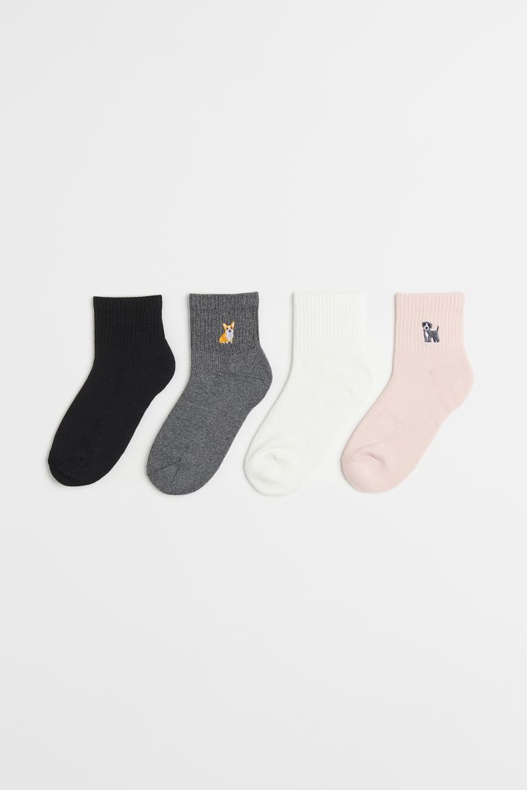 H&M 4-pack Terry Socks - White/Dogs - Kids