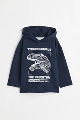 H&M Printed Hoodie - Dark blue/dinosaur