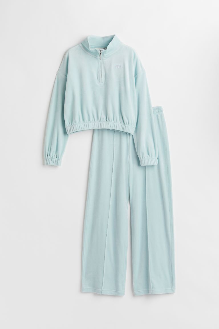 H&M 2-piece Velour Set - Light turquoise - Kids