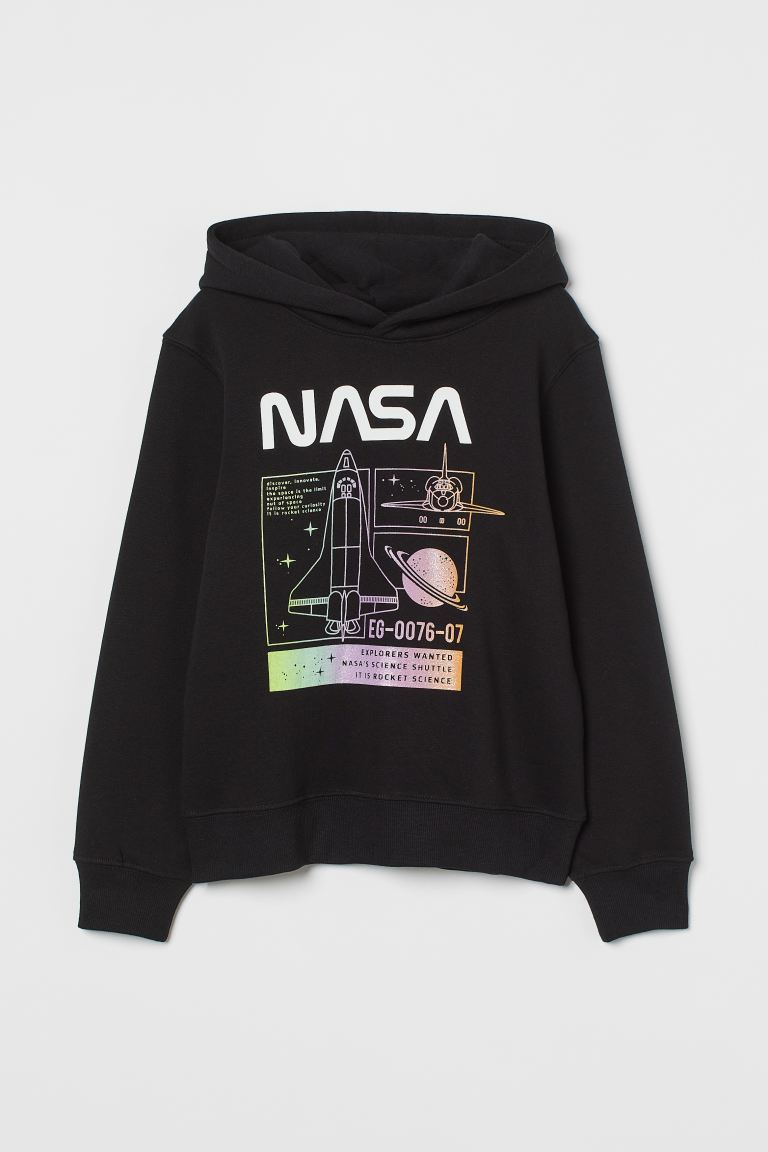 H&M Printed Hoodie - Black/NASA