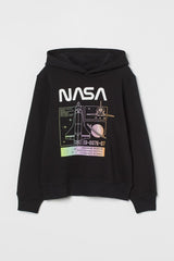 H&M Printed Hoodie - Black/NASA