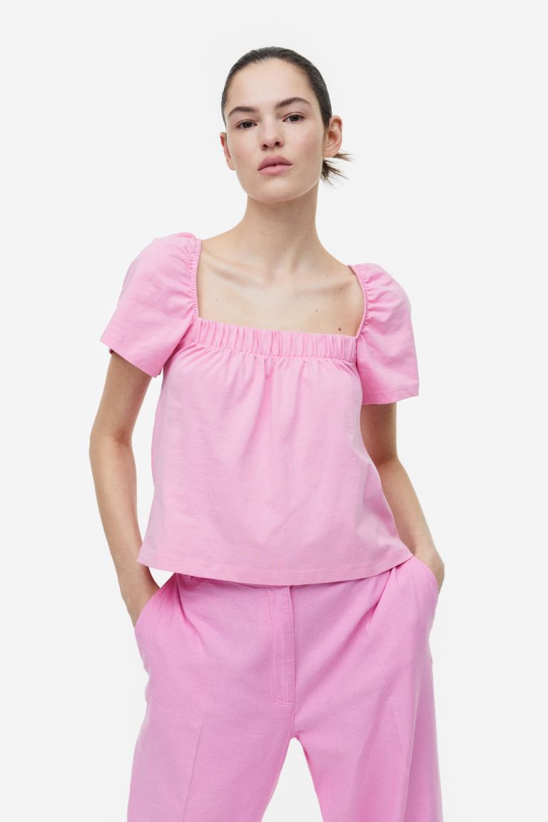 H&M Square-neck Top - Light pink - Ladies