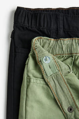 H&M 2-pack Relaxed Tapered Fit Pants - Khaki green/black