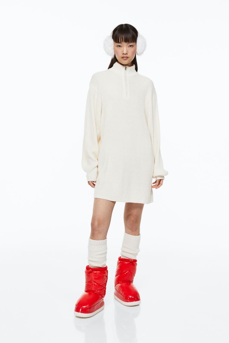 H&M Zip-top Rib-knit Dress - Cream