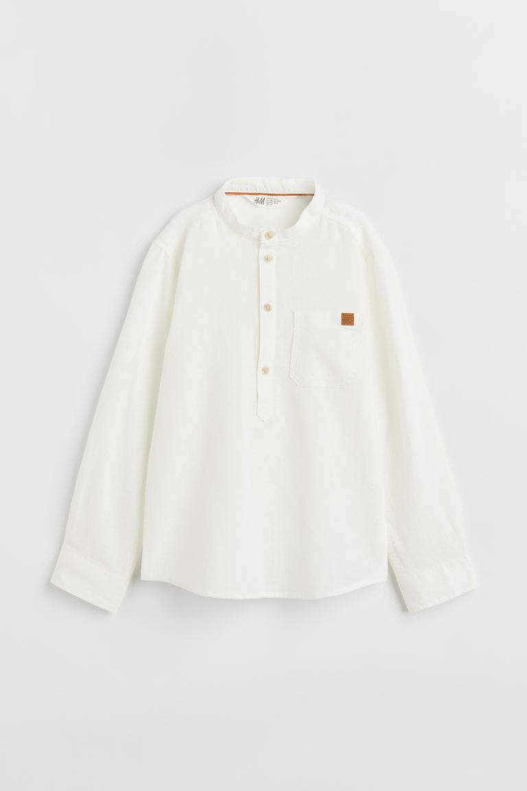 H&M Linen-blend Henley Shirt - White