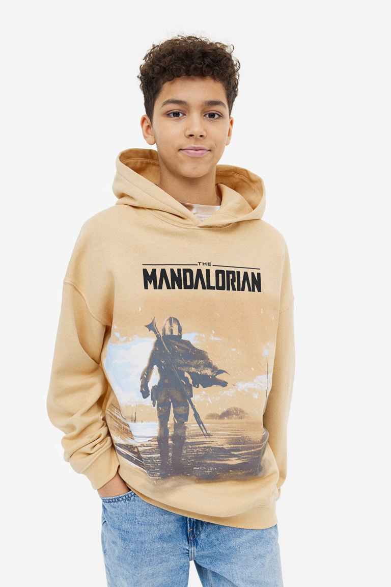 H&M Oversized Printed Hoodie - Beige/Star Wars