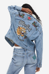 H&M Appliquéd Denim Jacket - Light denim blue/butterflies