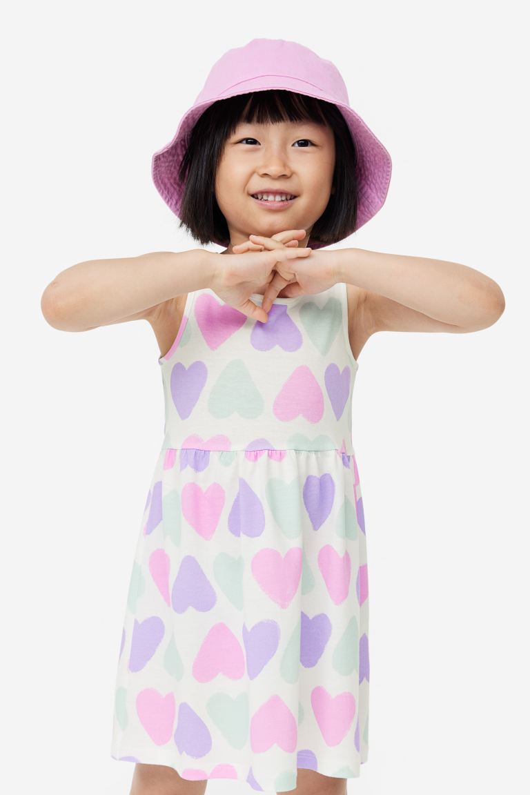 H&M Patterned Cotton Dress - Lilac/hearts - Kids