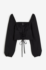 H&M Lacing-detail Poplin Blouse - Black