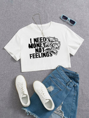 SHEIN X Gumgfx Slogan & Dollar Print Crop Tee