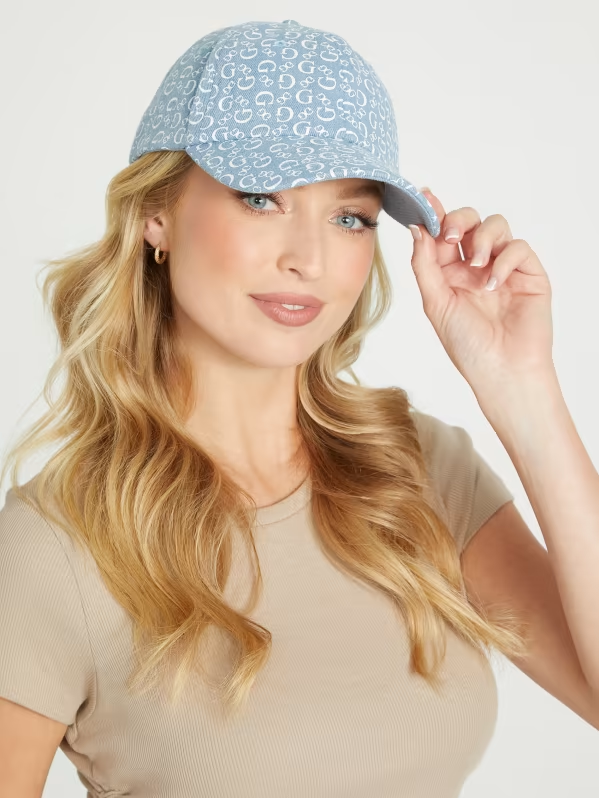 GUESS Denim Logo Print Baseball Hat