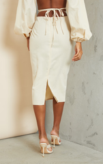 PRETTY LITTLE THING Cream Woven Tie Waist Midi Skirt And Tie Waist Cropped Shirt Set