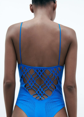 ZARA Seamless Open Back Bodysuit - Electric Blue