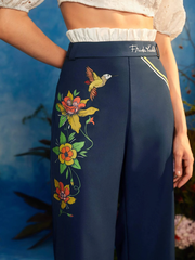 SHEIN X Frida Kahlo Designer Frill Waist Floral Print Wide Leg Pants