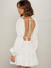 SHEIN X Minami Tie Backless Lantern Sleeve Ruffle Hem Dress