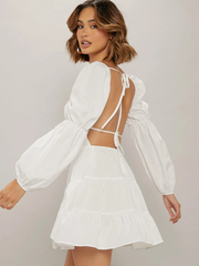 SHEIN X Minami Tie Backless Lantern Sleeve Ruffle Hem Dress