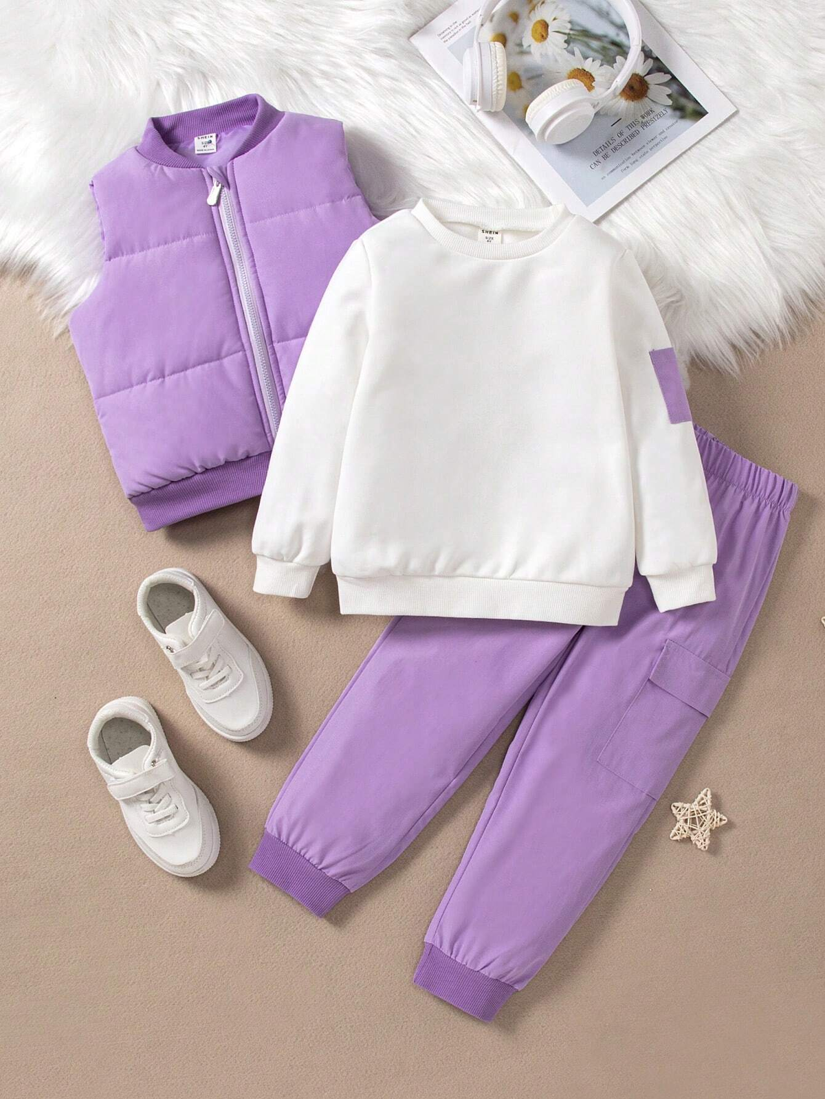 SHEIN Young Girl Zip Up Bomber Jacket & Sweatpants & Tee