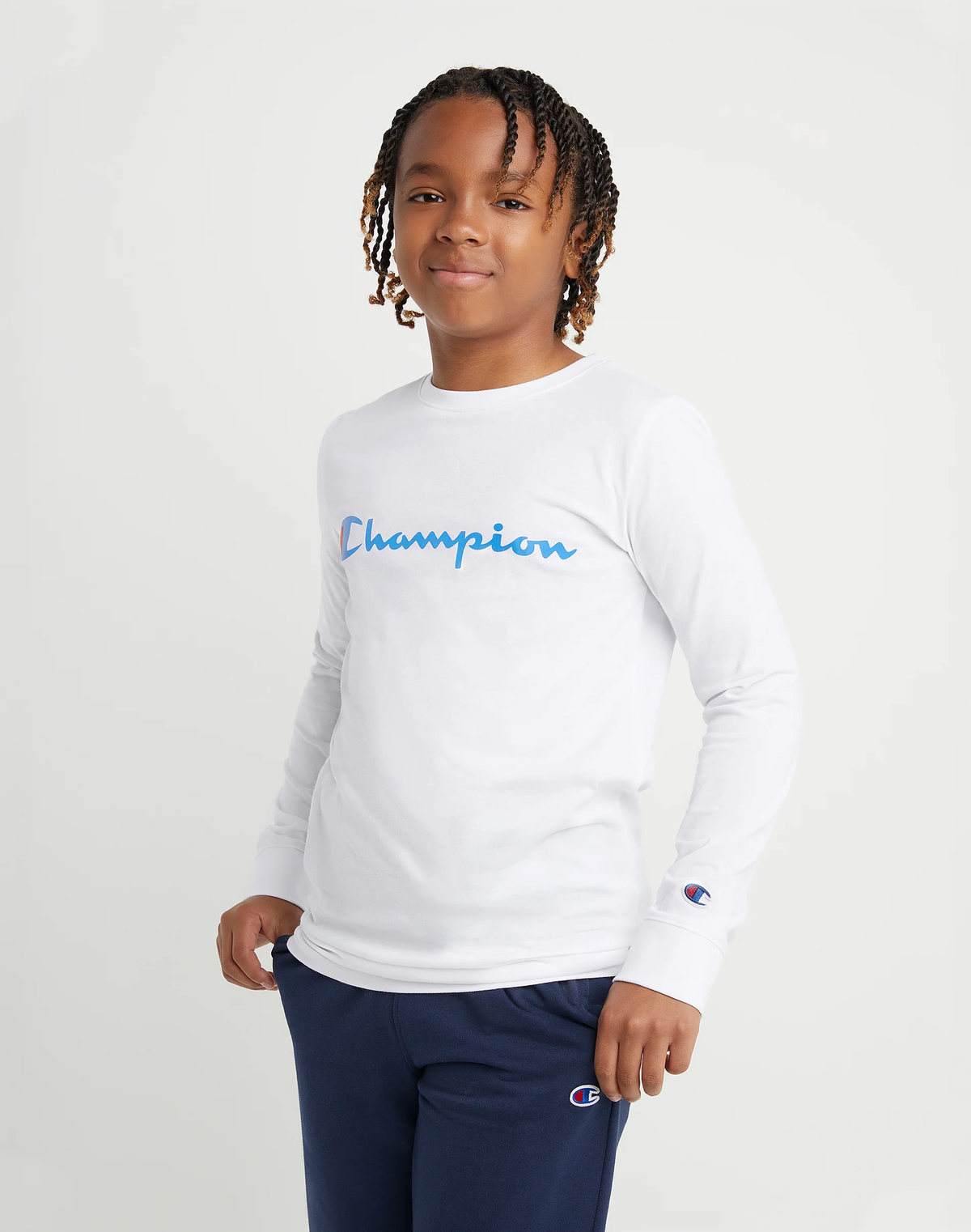 CHAMPION Big Kids' Long-Sleeve Tee, Classic Script