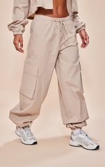 PRETTY LITTLE THING Stone Parachute Pocket Detail Lightweight Cuffed Cargo Pants