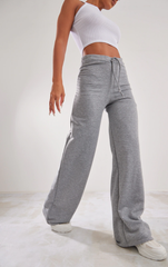 PRETTY LITTLE THING Grey Marl Lightweight Drawstring Waist Wide Leg Joggers