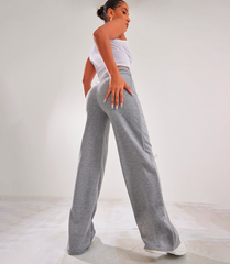 PRETTY LITTLE THING Grey Marl Lightweight Drawstring Waist Wide Leg Joggers