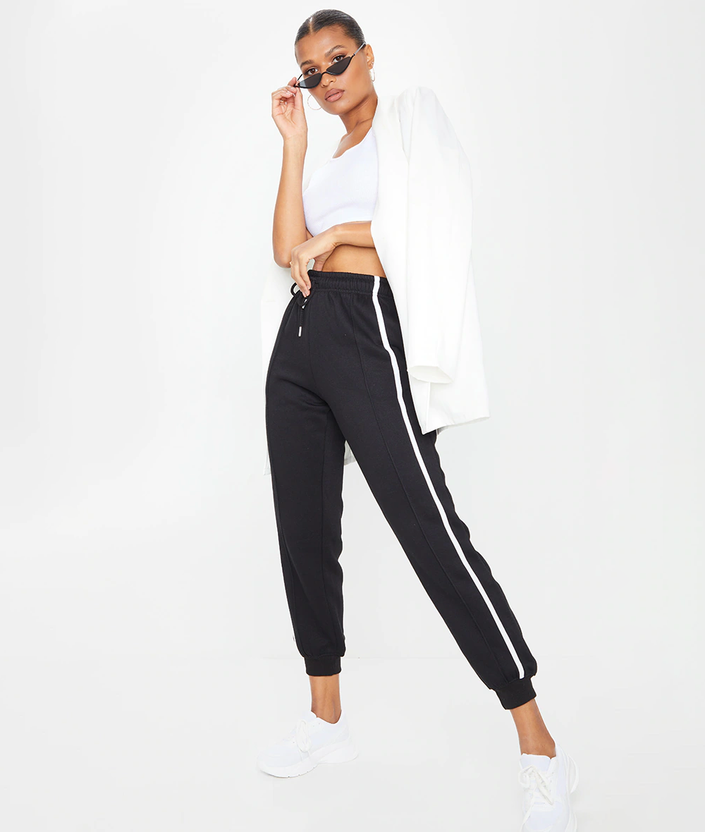 PRETTY LITTLE THING Black Double Side Stripe Joggers