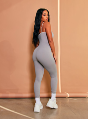 PRETTY LITTLE THING Grey Structured Snatched Rib Contrast Strap Jumpsuit