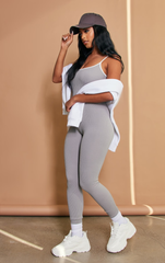 PRETTY LITTLE THING Grey Structured Snatched Rib Contrast Strap Jumpsuit