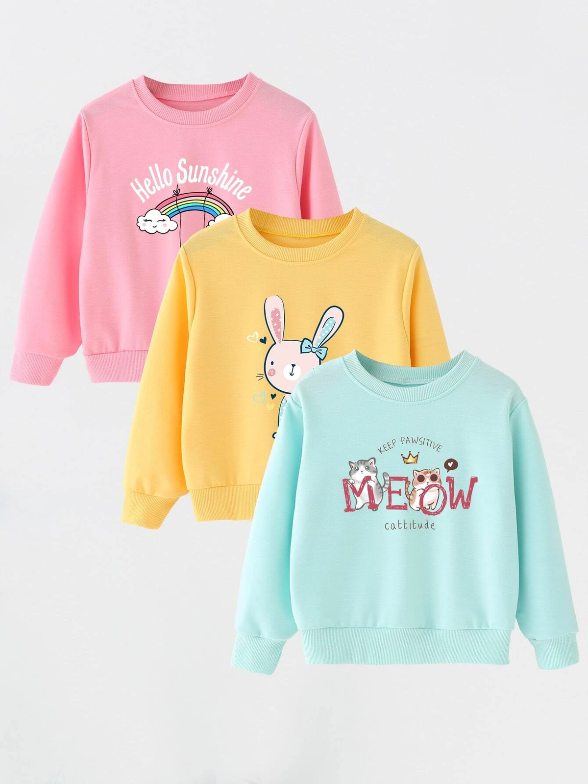 SHEIN Kids EVRYDAY Toddler Girls 3pcs Letter & Cartoon Graphic Pullover