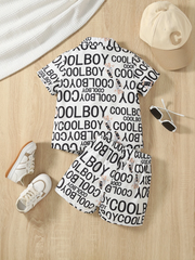 SHEIN Kids QTFun Toddler Boys Letter & Cartoon Graphic Shirt & Shorts & Tee