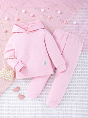 SHEIN Young Girl Letter Patched Detail Hoodie & Sweatpants