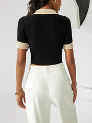 SHEIN Privé Contrast Collar Knit Top