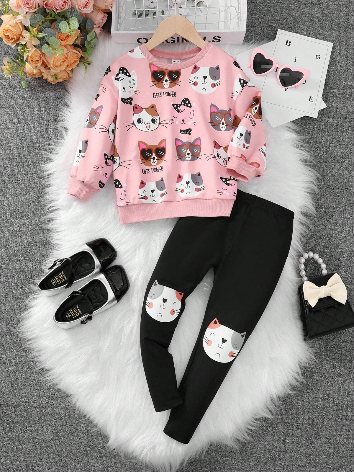 SHEIN Young Girl Letter & Cartoon Graphic Pullover & Leggings