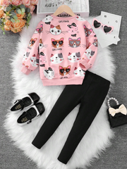 SHEIN Young Girl Letter & Cartoon Graphic Pullover & Leggings