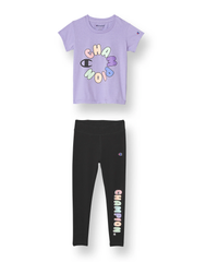 CHAMPION Little Girls' Tee & Leggings, Rainbow Bubble, 2-Piece Set