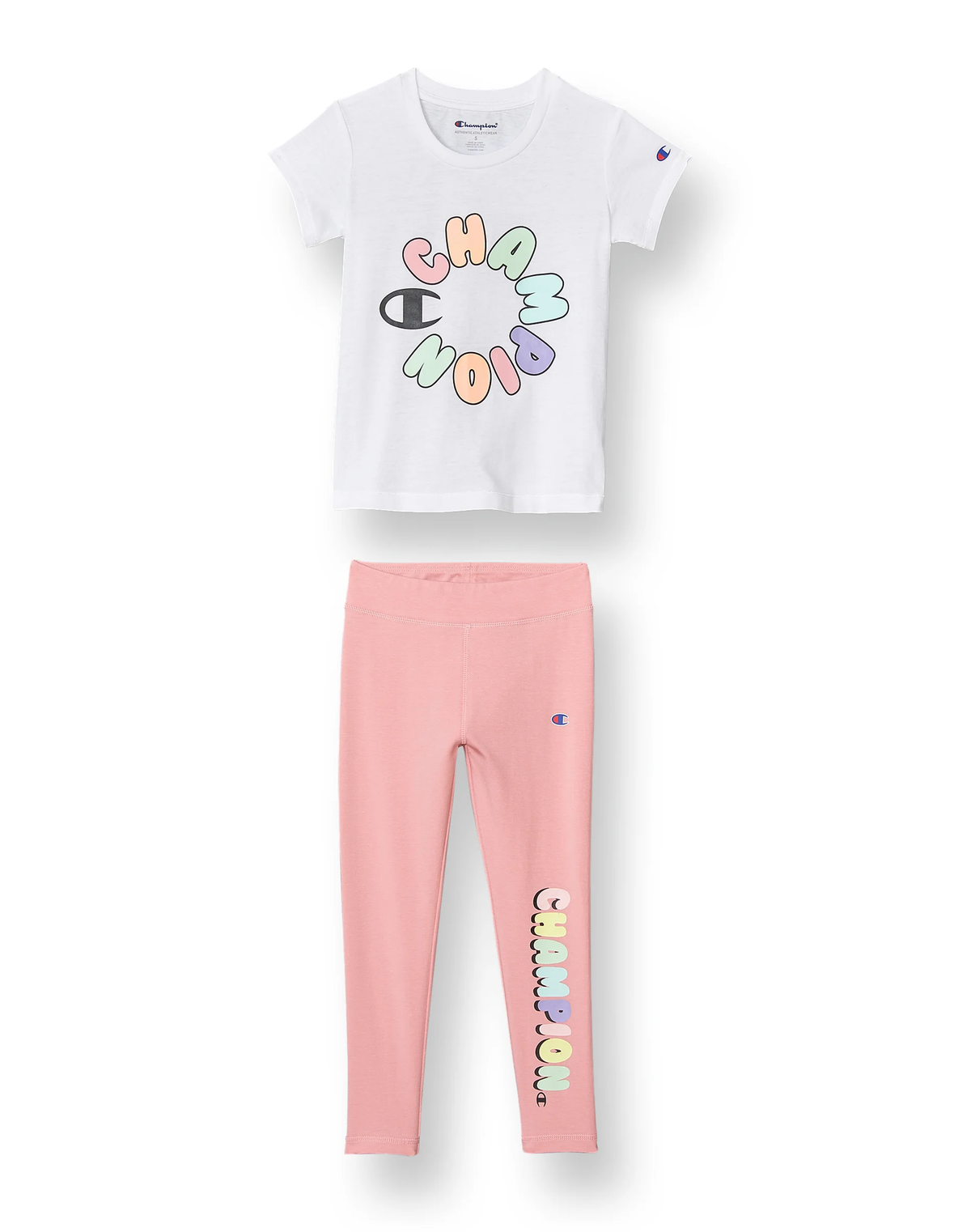 CHAMPION Little Girls' Tee & Leggings, Rainbow Bubble, 2-Piece Set