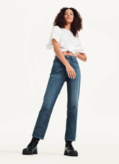 DKNY Jeans Broome Straight Leg High Rise Rolled Cuff Cropped Denim Jeans