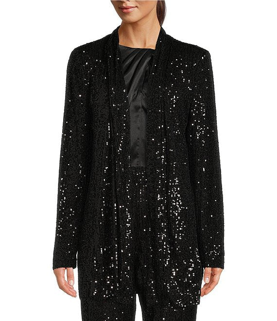 CALVIN KLEIN Long Sleeve Open Front Sequin Cardigan