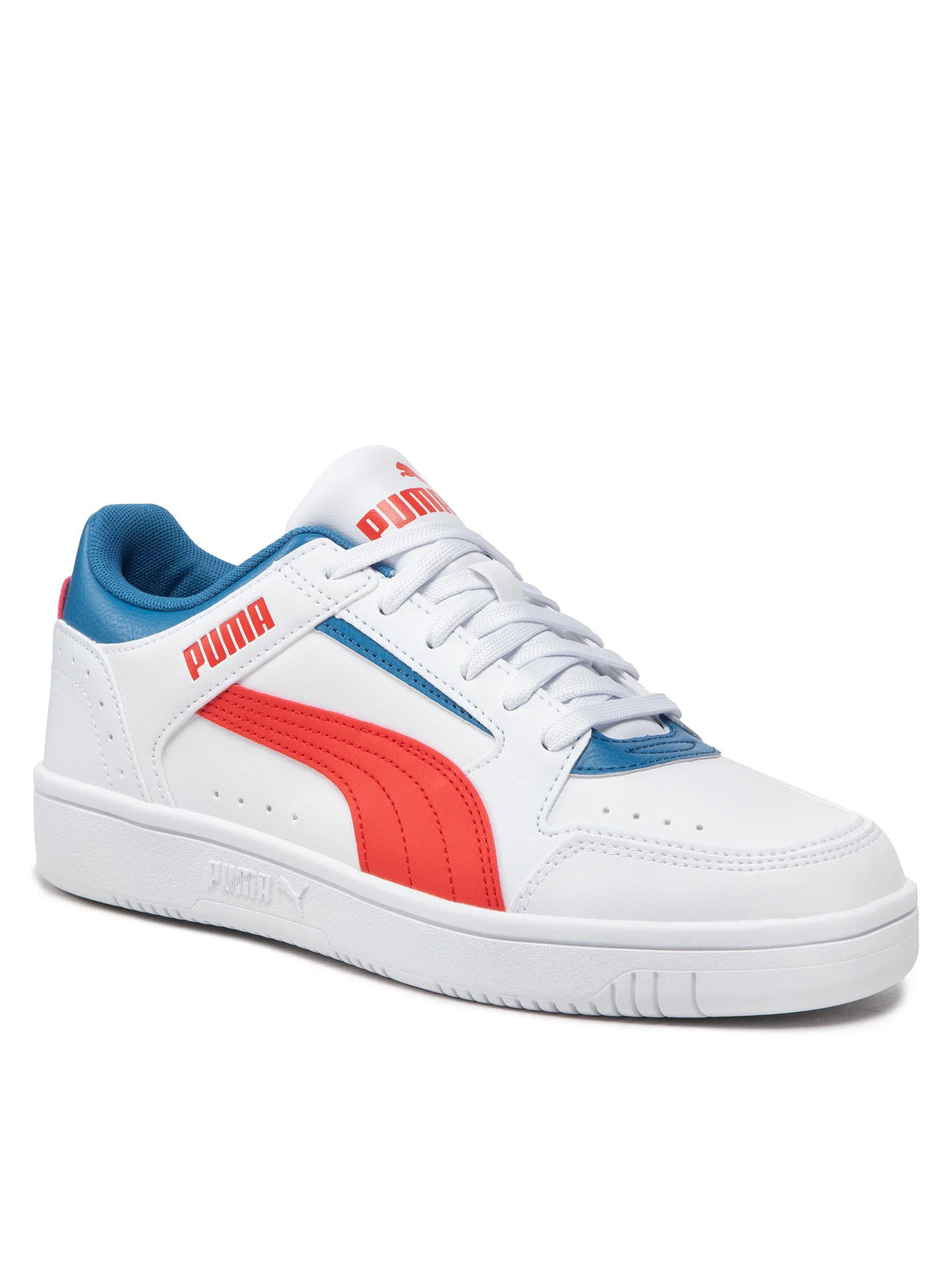 PUMA Men's Rebound Joy Low White/Burnt Red/Lake Blue Sneakers