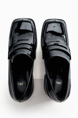 ZARA Faux Patent Leather Heeled Loafers