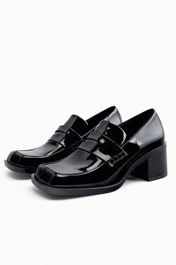 ZARA Faux Patent Leather Heeled Loafers