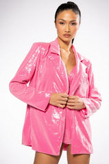 AKIRA Sparkle And Shine Sequin Blazer In Pink