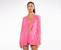 AKIRA Sparkle And Shine Sequin Blazer In Pink