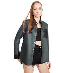 STEVE MADDEN Vegan Leather Collared Buttonfront Shirt