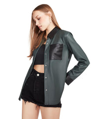 STEVE MADDEN Vegan Leather Collared Buttonfront Shirt