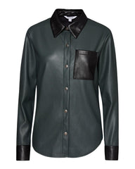 STEVE MADDEN Vegan Leather Collared Buttonfront Shirt