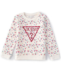 GUESS Long Sleeve Glitter Embroidered Logo Ditsy Floral Pullover