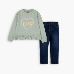 LEVI`S TODDLER GIRLS PEPLUM CREW SHIRT AND JEANS SET